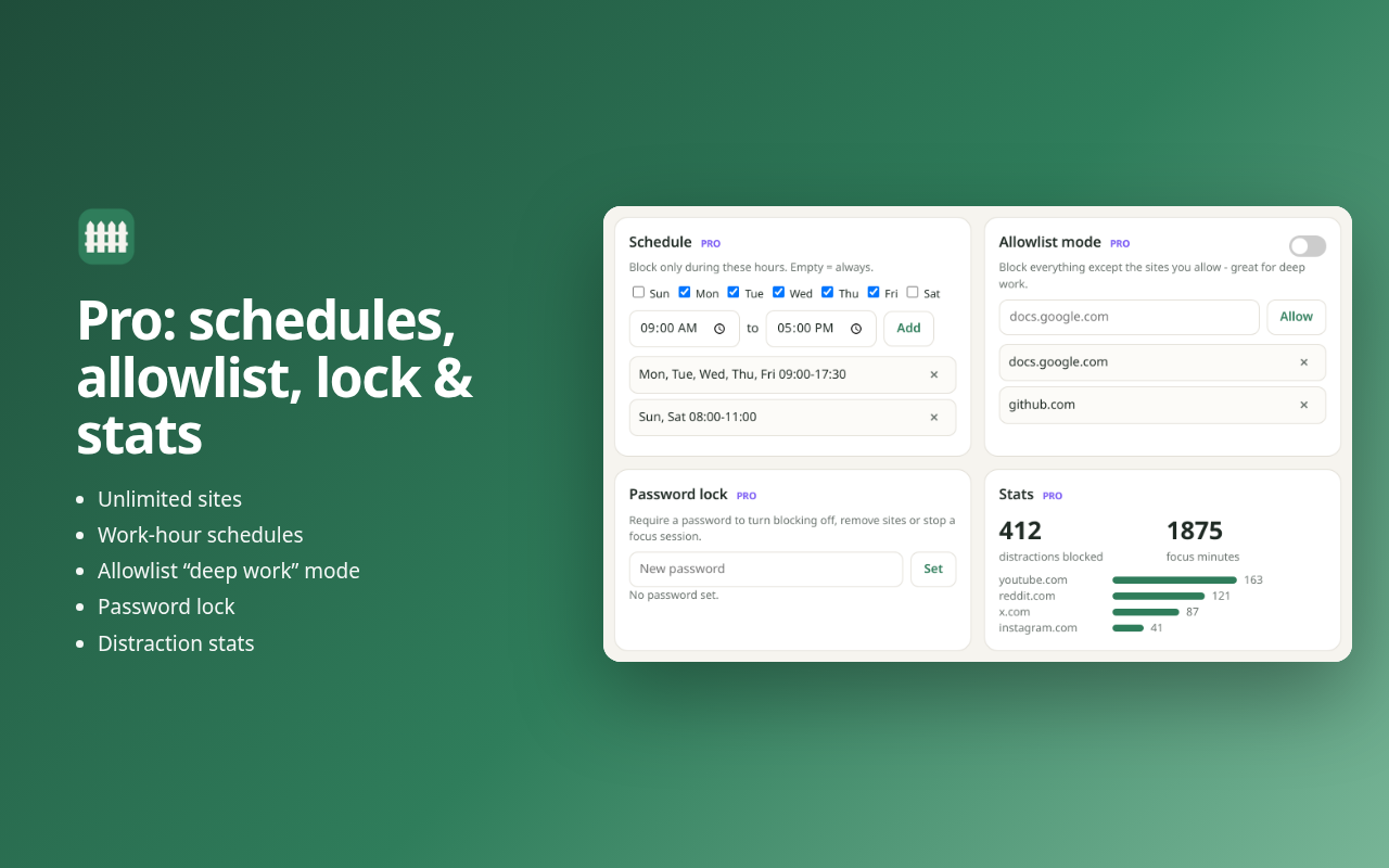 Pro schedules and settings